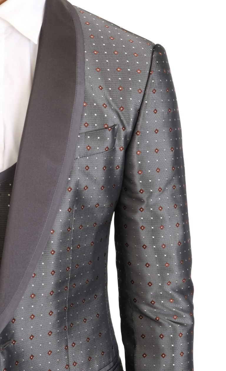 Dolce & Gabbana Elegant Silver Baroque Slim Fit 3-Piece Suit