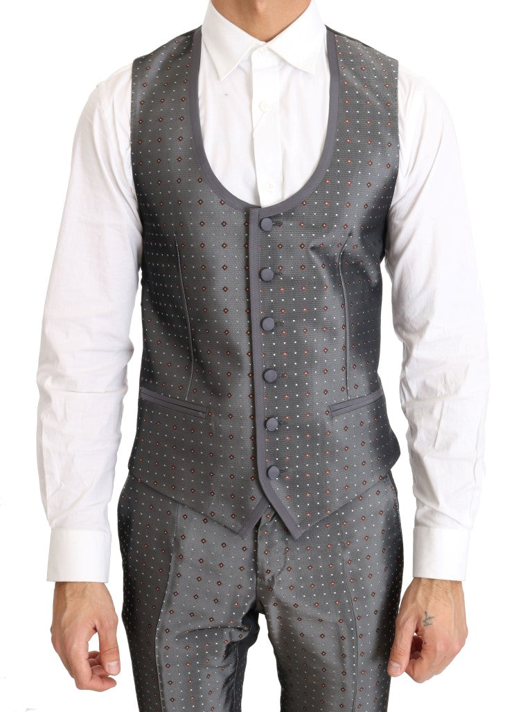 Dolce & Gabbana Elegant Silver Baroque Slim Fit 3-Piece Suit