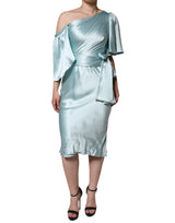 Dolce & Gabbana Mint Green Silk Fit Cut One Shoulder Dress