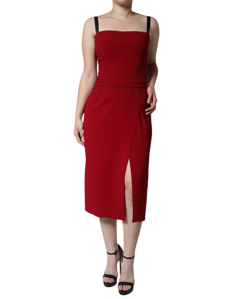 Dolce & Gabbana Red Viscose Stretch Side Slit Sheath Midi Dress