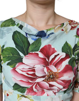 Dolce & Gabbana Green Floral Short Sleeves Round Neck Dress