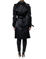 Dolce & Gabbana Black Polyester Organza Belted Coat Jacket