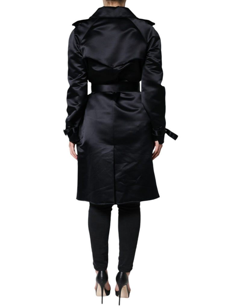 Dolce & Gabbana Black Polyester Organza Belted Coat Jacket