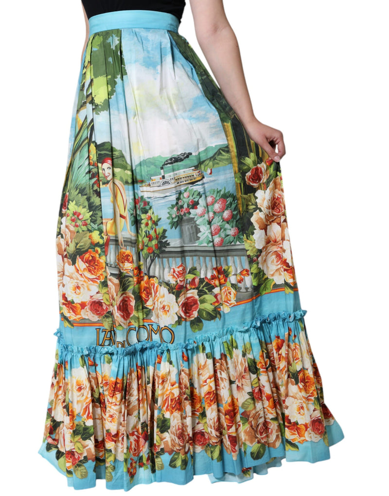 Dolce & Gabbana Multicolor Floral Cotton High Waist A-line Skirt