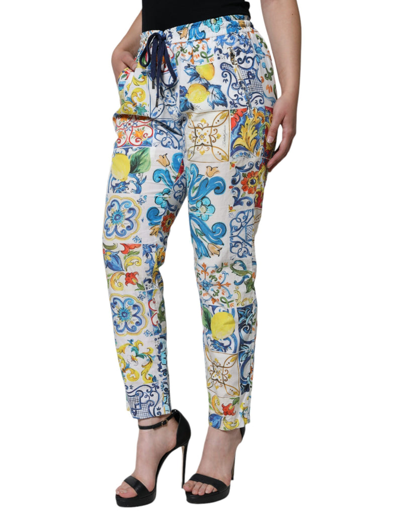 Dolce & Gabbana White Majolica Mid Waist Jogger Pants