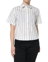 Dolce & Gabbana White Striped Collared Short Sleeve Polo Top