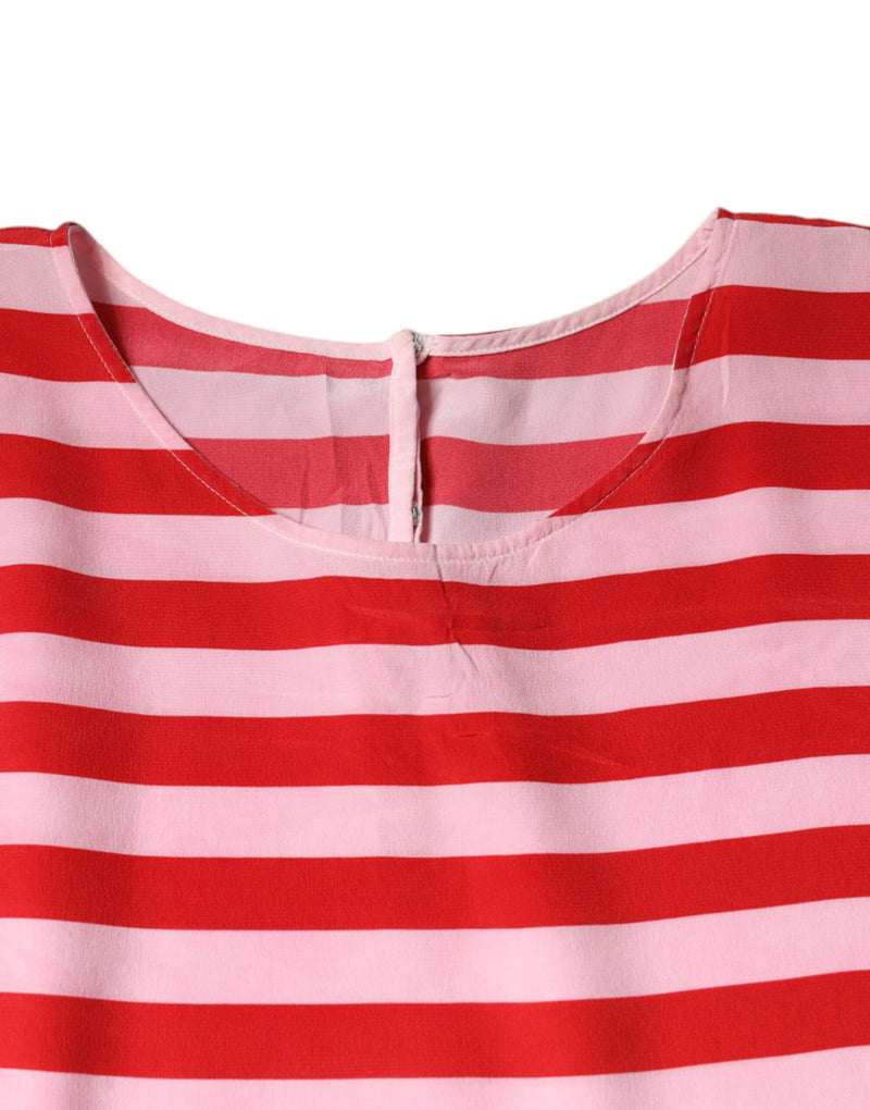 Dolce & Gabbana White Red Striped Silk Round Neck T-shirt