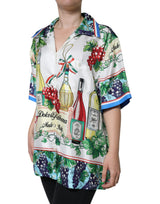 Dolce & Gabbana Multicolor Silk Wine Print Shirt Polo Top