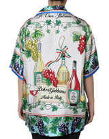 Dolce & Gabbana Multicolor Silk Wine Print Shirt Polo Top