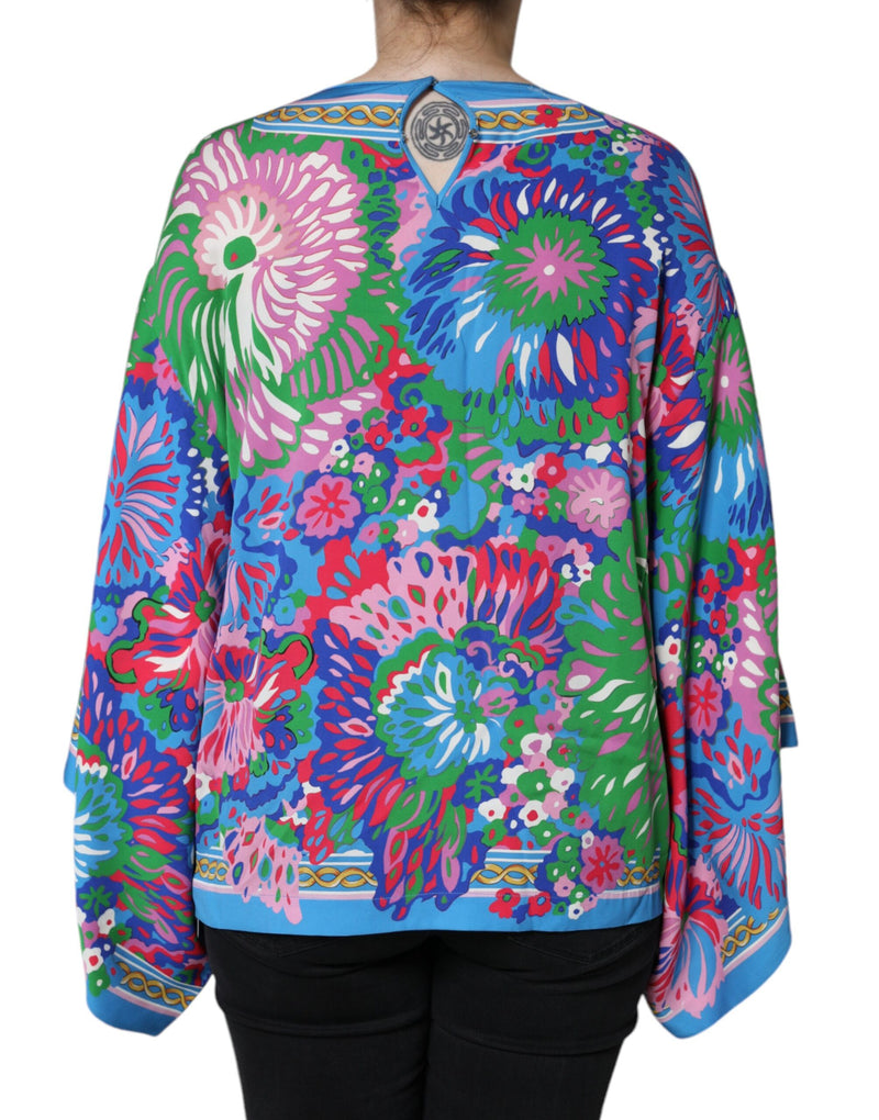 Dolce & Gabbana Multicolor Floral Charmeuse Kimono Sleeve Tunic Top