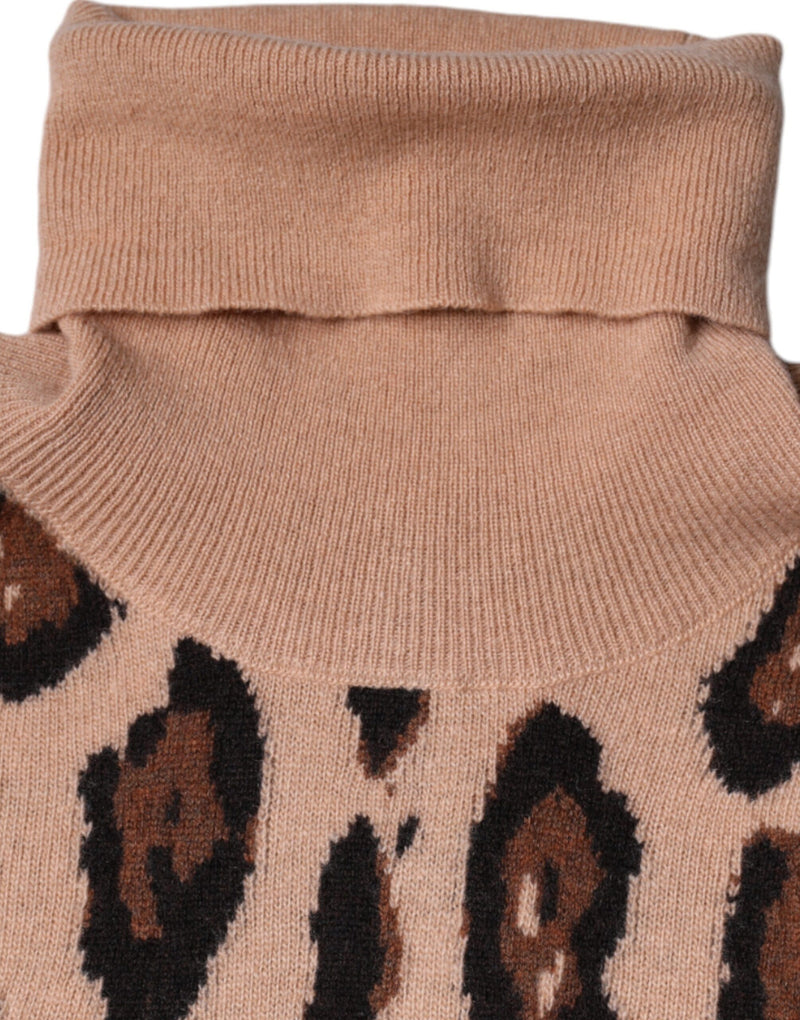 Dolce & Gabbana Beige Leopard Print Wool Turtleneck Top