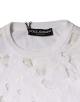 Dolce & Gabbana White Lace Cut Out Long Sleeves Pullover Sweater