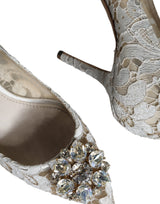 Dolce & Gabbana White Taormina Lace Crystal Heel Pumps Shoes