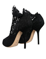 Dolce & Gabbana Black Stretch Taormina Lace Boots Shoes