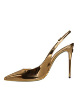 Dolce & Gabbana Gold Patent Leather Heels Slingback Shoes