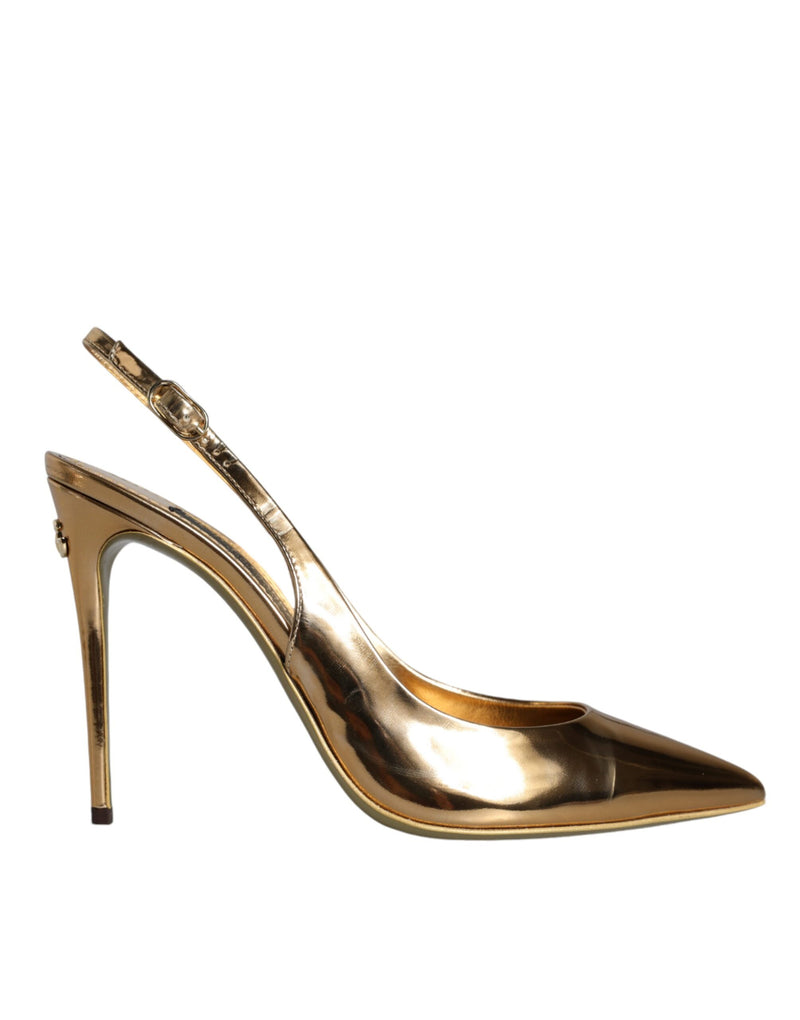 Dolce & Gabbana Gold Patent Leather Heels Slingback Shoes