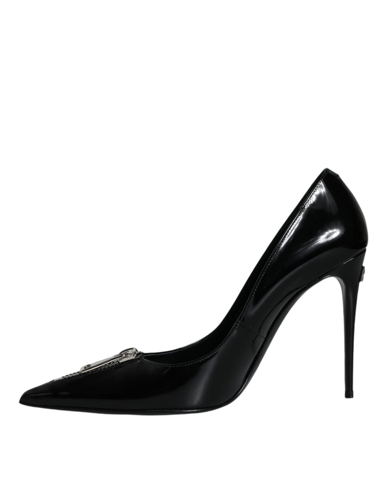 Dolce & Gabbana Black Patent Leather Zipper Heels Pumps Shoes