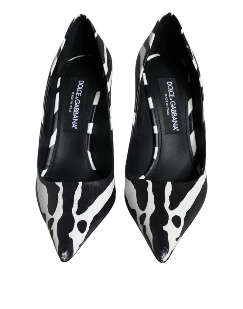 Dolce & Gabbana White Black Zebra Leather Heels Pumps Shoes