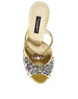 Dolce & Gabbana Yellow Mary Janes Satin Crystal Sandals Shoes