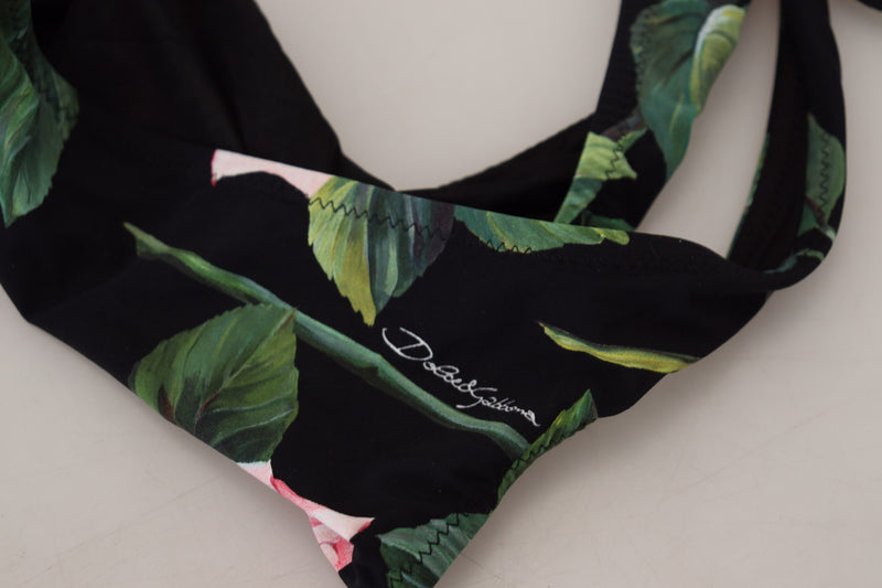 Dolce & Gabbana Black Rose Halter Beachwear Swimwear Bikini Top