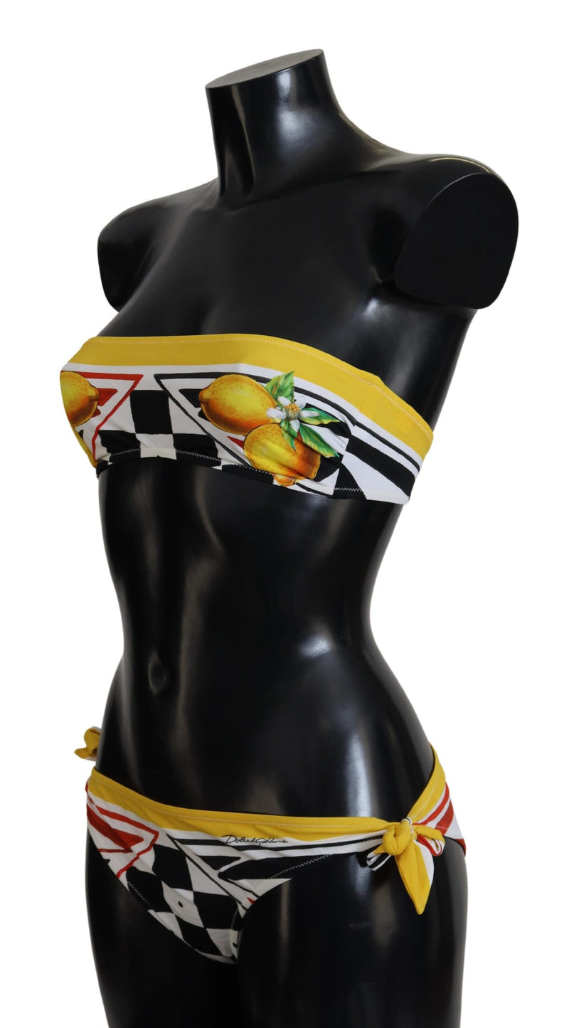 Dolce & Gabbana Multicolor Carretto Lemon 2 Pc Swimwear Bikini Top Bottom