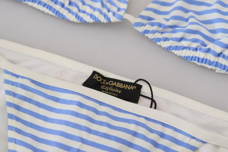 Dolce & Gabbana White Blue Stripes Bikini Top Bottom Beachwear Swimwear