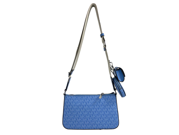 Michael Kors Jet Set Signature PVC Crossbody Tech Attachment Bag Purse Blue