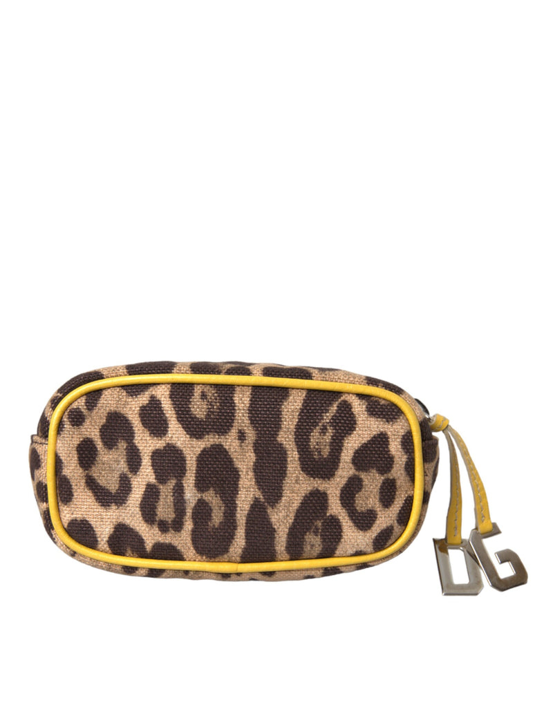 Dolce & Gabbana Brown Leopard Canvas Hand Pouch Clutch DG Logo Bag