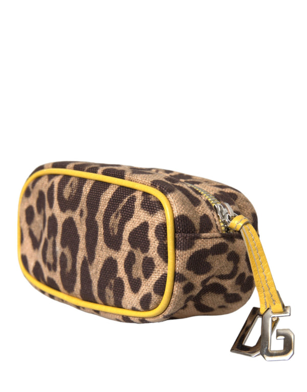 Dolce & Gabbana Brown Leopard Canvas Hand Pouch Clutch DG Logo Bag