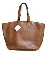 Brunello Cucinelli Brown Leather Logo Shoulder Strap Shopping Tote Bag