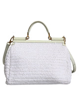 Dolce & Gabbana White Rafia Leather Top Handle Crossbody Bag