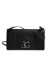 Dolce & Gabbana Black Leather Crystal Shoulder Crossbody Clutch Bag