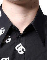 Dolce & Gabbana Black DG Logo Print Slim Fit Cotton Shirt