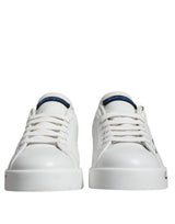 Dolce & Gabbana White Blue Leather Logo Low Top Sneakers Shoes