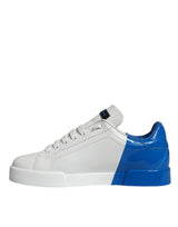 Dolce & Gabbana White Blue Leather Logo Low Top Sneakers Shoes