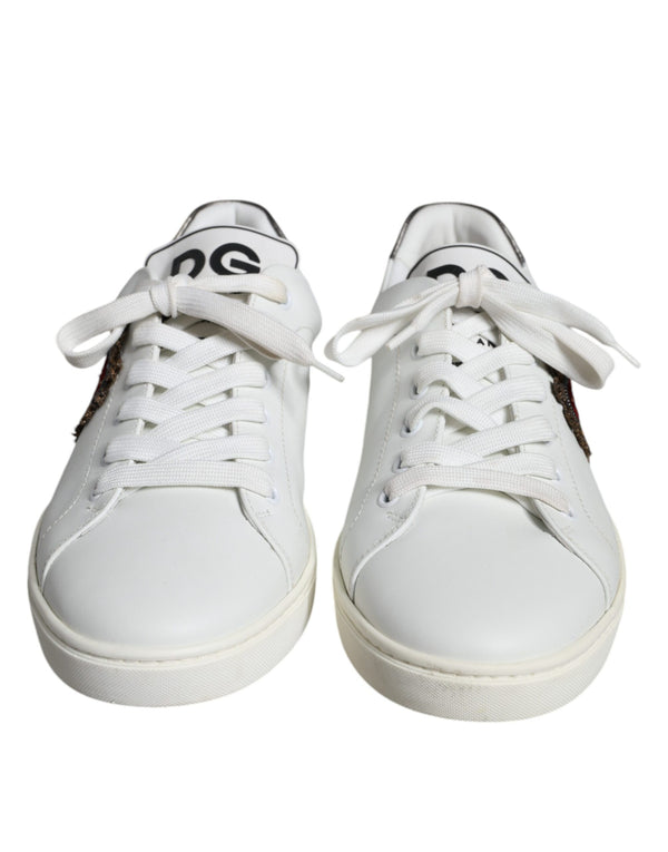 Dolce & Gabbana White Leather Heart Low Top Casual Sneakers Shoes