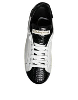 Dolce & Gabbana Black Leather Logo Portofino Sneaker Shoes