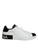 Dolce & Gabbana White Leather Logo Portofino Sneaker Shoes