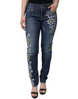 Dolce & Gabbana Blue Floral Cotton Stretch Skinny Denim Jeans