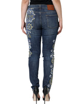 Dolce & Gabbana Blue Floral Cotton Stretch Skinny Denim Jeans