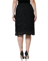 Dolce & Gabbana Black Floral Lace HighWaist Pencil Cut Skirt