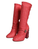 Dolce & Gabbana Pink Crystal Lurex Fantasy High Boots Shoes