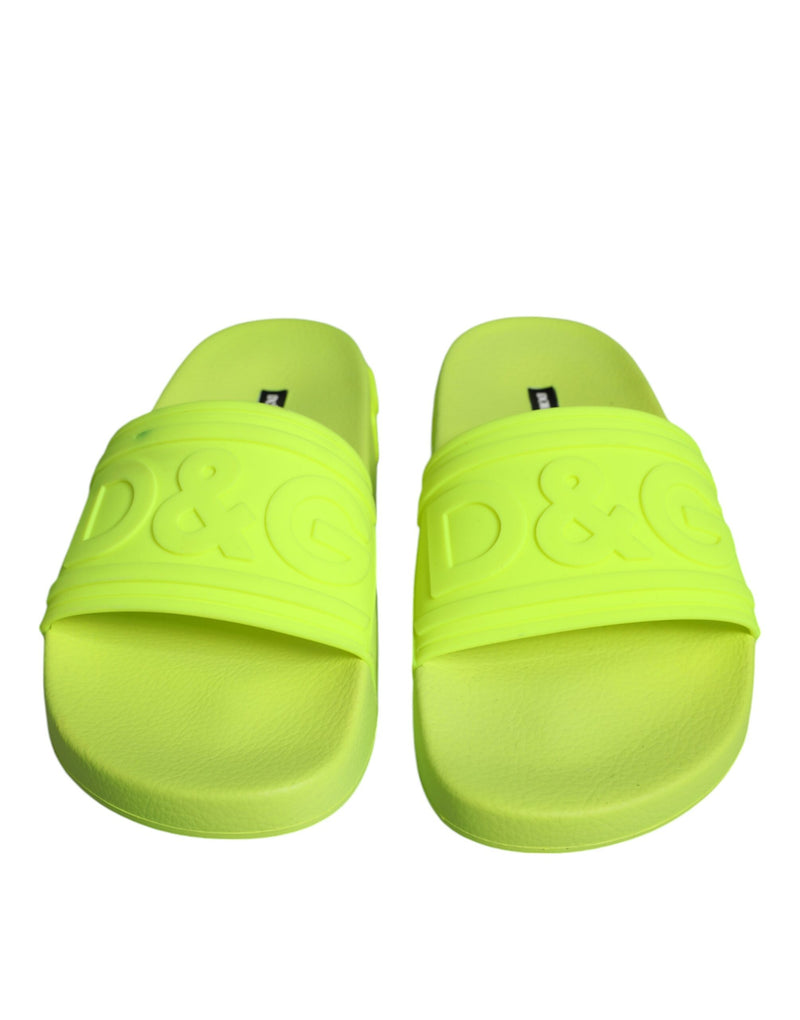 Dolce & Gabbana Green Rubber Slides Sandals Beachwear Shoes