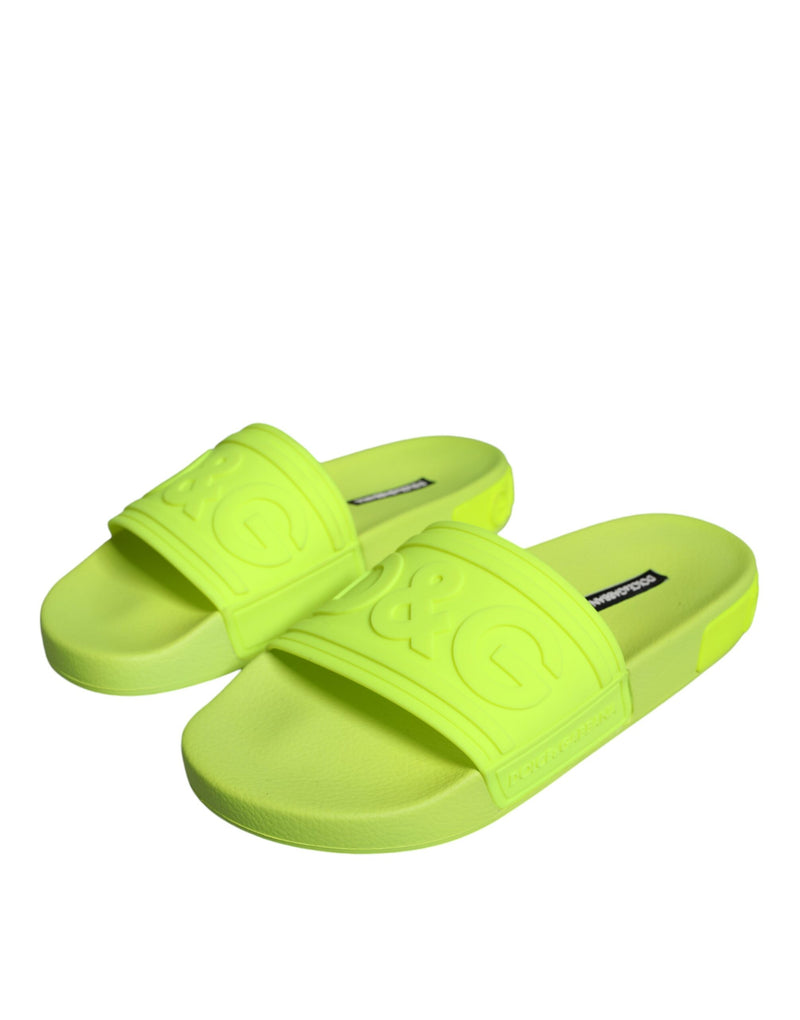 Dolce & Gabbana Green Rubber Slides Sandals Beachwear Shoes