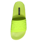 Dolce & Gabbana Green Rubber Slides Sandals Beachwear Shoes