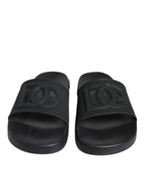 Dolce & Gabbana Black Rubber Slides Sandals Beachwear Shoes