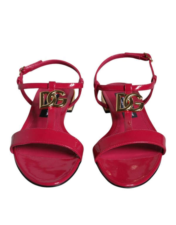 Dolce & Gabbana Red Leather Logo Ankle Strap Flats Sandals Shoes