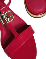 Dolce & Gabbana Red Leather Logo Ankle Strap Flats Sandals Shoes