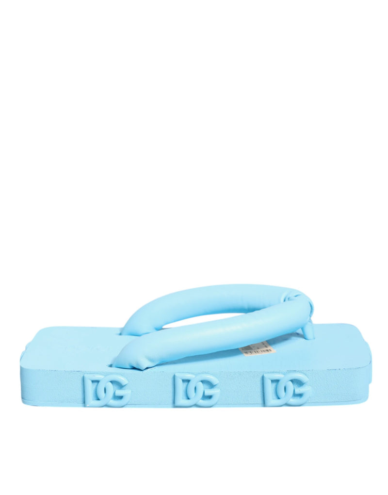 Dolce & Gabbana Light Blue Rubber Slides Flats Sandals Shoes