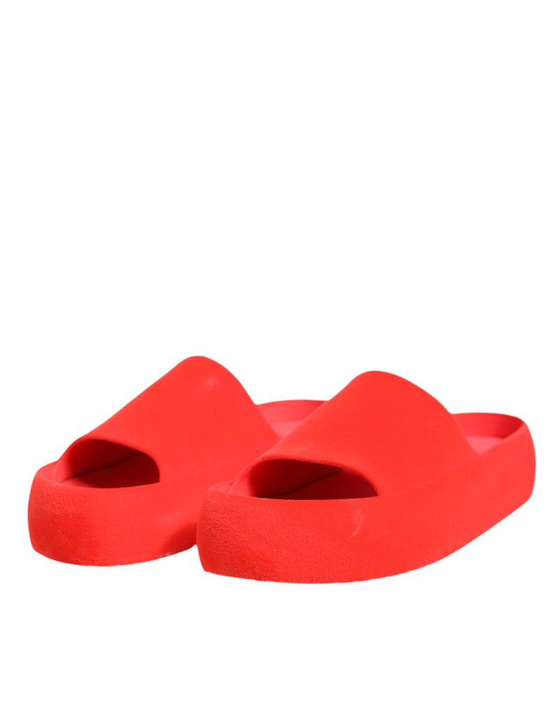 Dolce & Gabbana Red Rubber Slides Sandals Beachwear Shoes